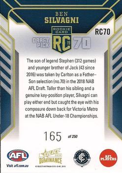 2019 Select Dominance - Rookies #RC70 Ben Silvagni Back